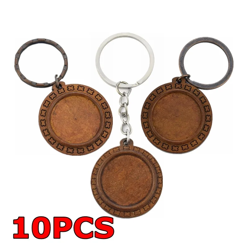 

10PCS Blank Wooden Keychain Diy Keychain Base Handcraft Wooden Keychain Jewelry Making Tray Handmade Jewelry Gift