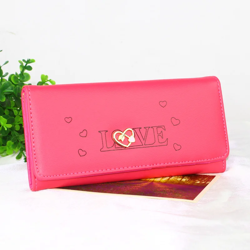 Rose red Женские кошельки с узором в виде сердца, женские кошельки, сумки, клатч, портмоне, держатель для id карты, длинный женский кошелек, сумки с карманами, кошелек - Цвет: Rose red