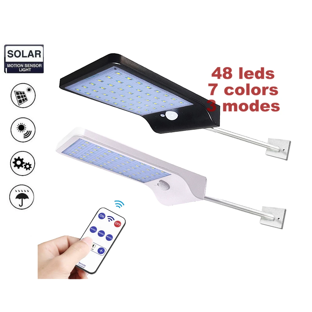

48/36 LED Solar Street Garden Security light Solar Motion Sensor Energy Saving Waterproof Outdoor 3 working mode w metal pole