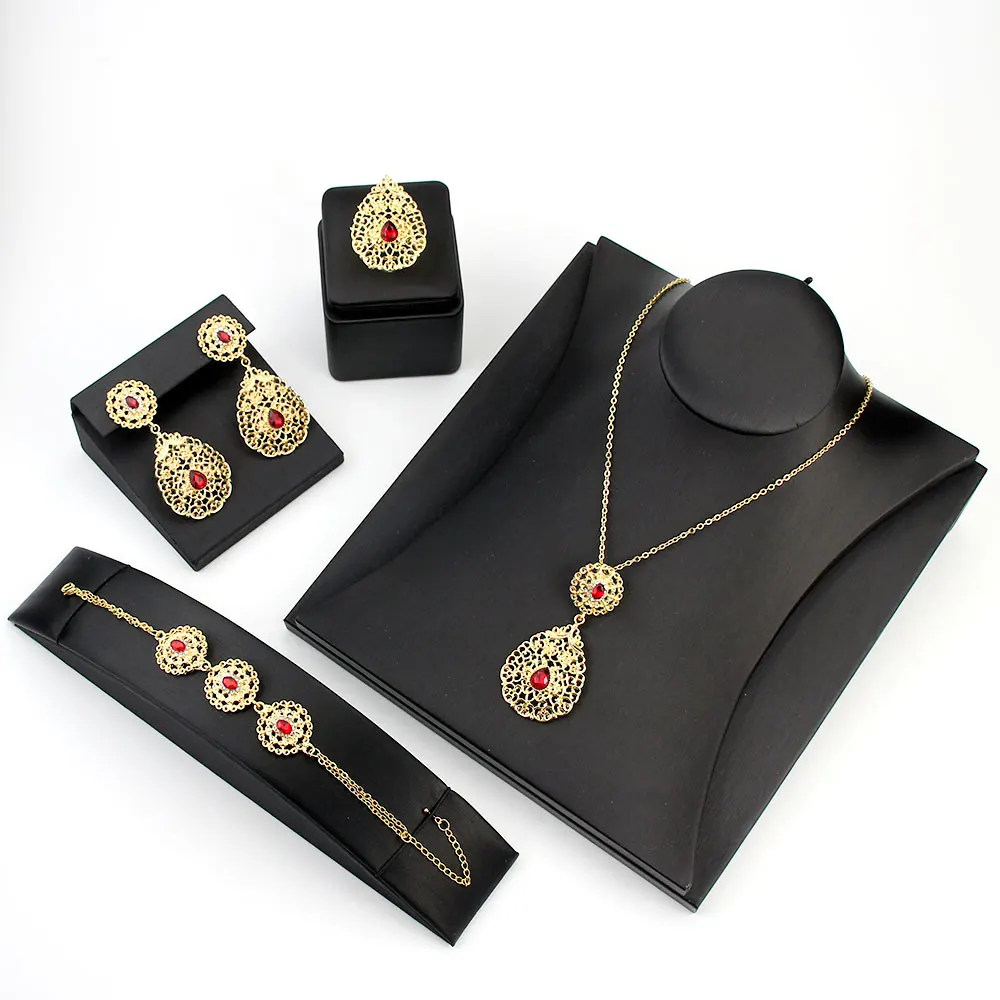 Sunspicems Elegant Morocco Algerian Earring Necklace Ring Bracelet Gold Color Women Wedding Jewelry Sets Africa Bride Gift 2020