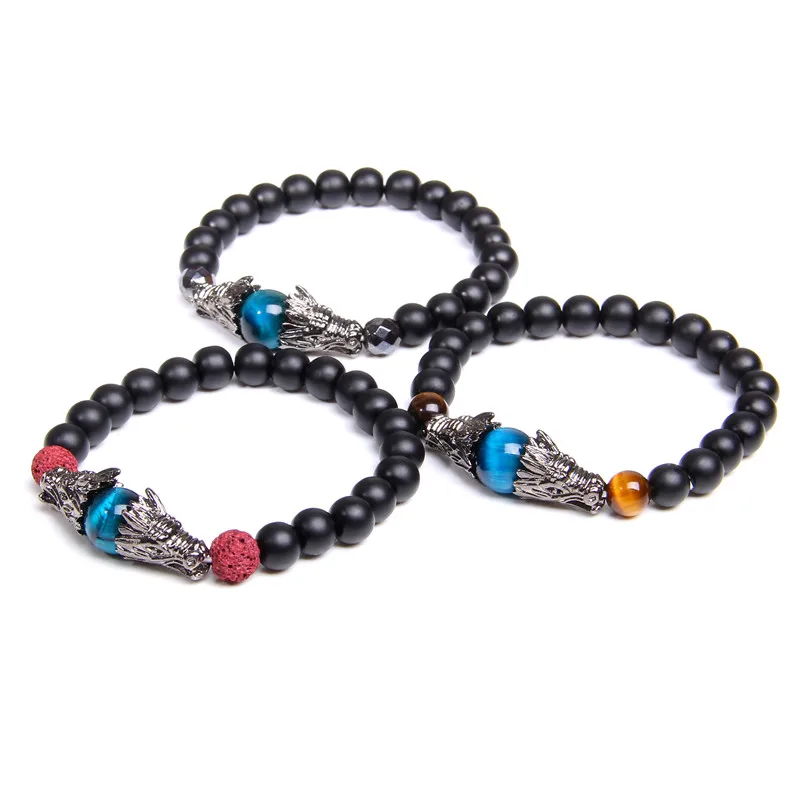 Браслет "тигровый глаз" для женщин Pulseira Masculina мужские ювелирные изделия дракон Bileklik Pulseira 8 мм каменные бусины эластичные мужские браслеты