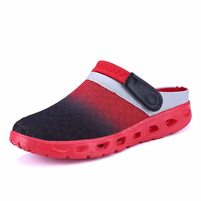 Comfort Men Shoes Casual Big Size Men's Home Slippers Fashion Mesh Soft Summer Sandals Crock Fishing Quick-drying Man Slipper B1 Black red 729