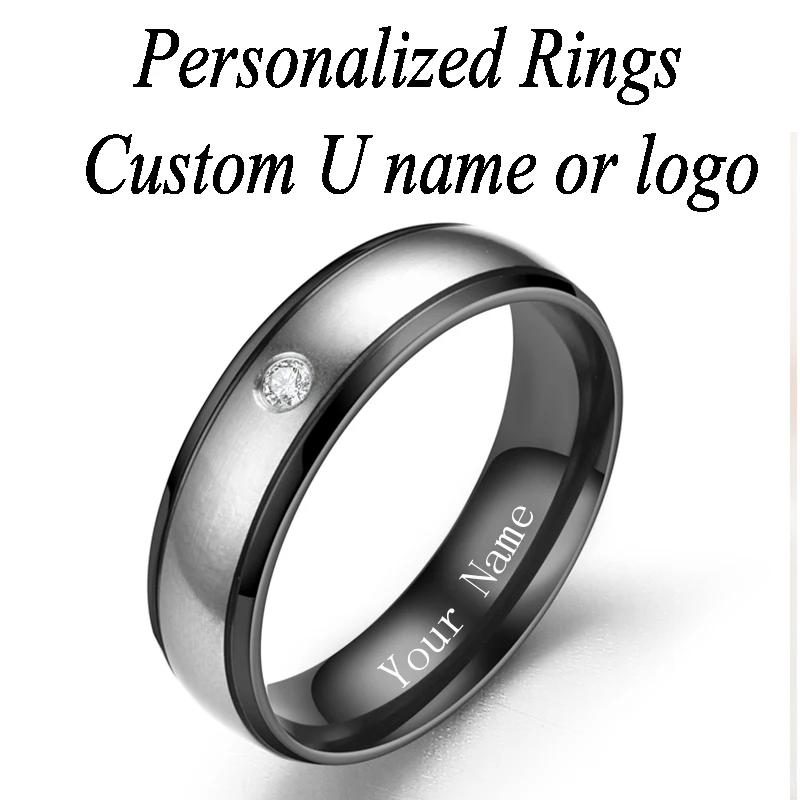 Персонализированное кольцо из нержавеющей стали с гравировкой на заказ с вашим именем текст подписи свадебные кольца для wo - Цвет основного камня: Your name