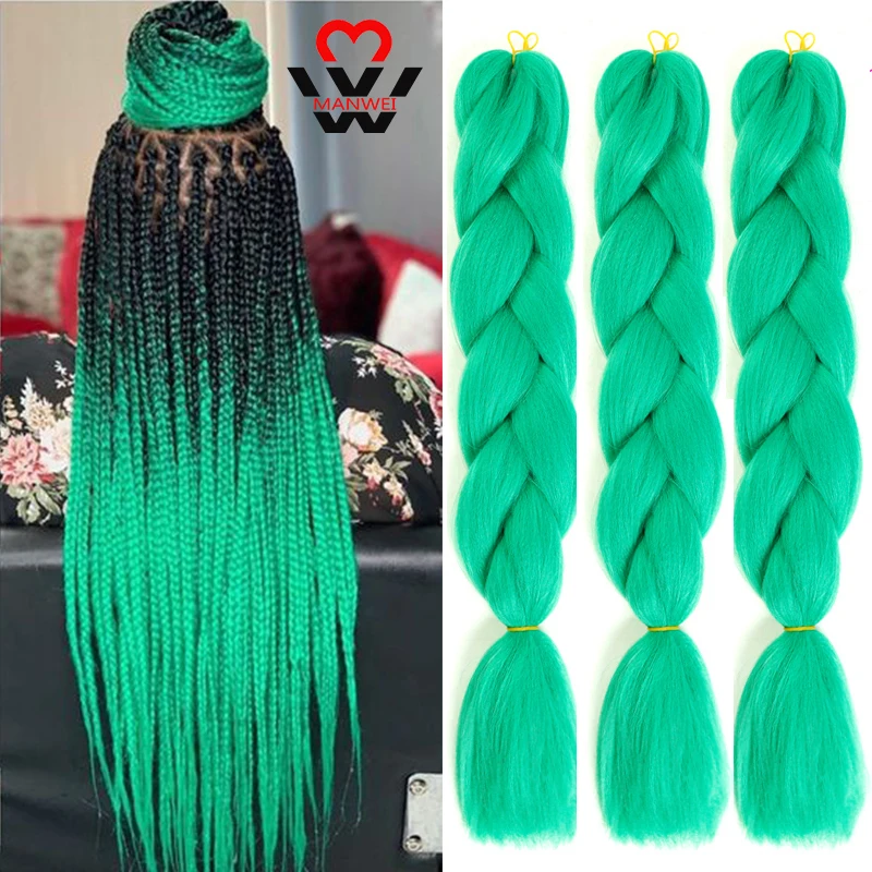 

MANWEI 24inch Long Jumbo Braids Ombre Crochet Braiding Synthetic Hair Extensions Kanekalon Hair Pre Stretched for Women Black