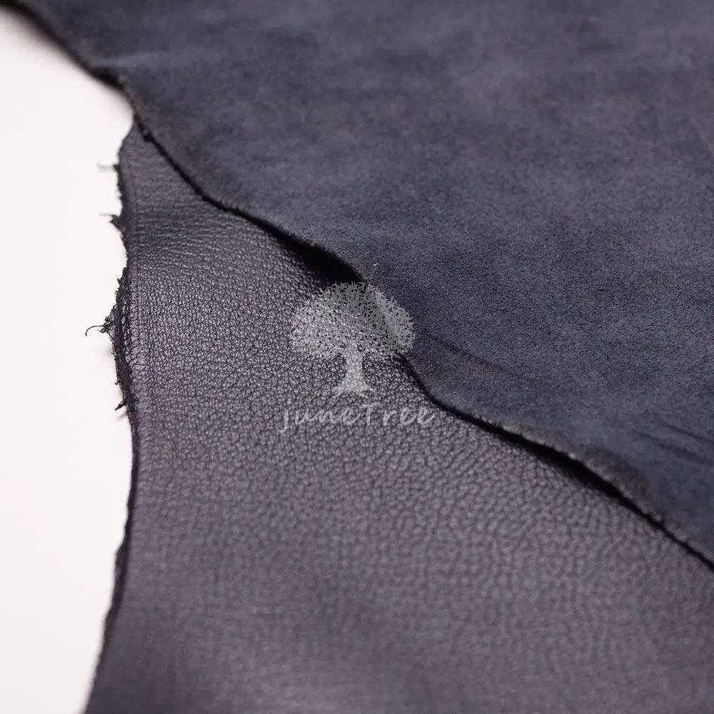 Junetree veg. tanned goat skin leather Genuine leather for craft shoe clothes bag thick 1.0-1.3mm black leather fabric leather material handmade leather