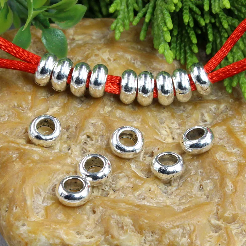 100 шт./лот простые круглые антикварные серебряные бусины россыпью 7 мм большое