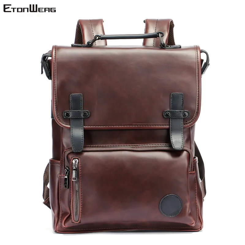 

Men's Vintage Backpack Crazy horse PU Leather backbag male school bookbag Business office Laptop bag pack Casual Travel back bag