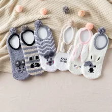 Осень-зима, толстые коралловые бархатные женские носки, милые плюшевые Мультяшные носки с медведем, Кроликом, теплые носки до лодыжки, модные домашние носки для сна