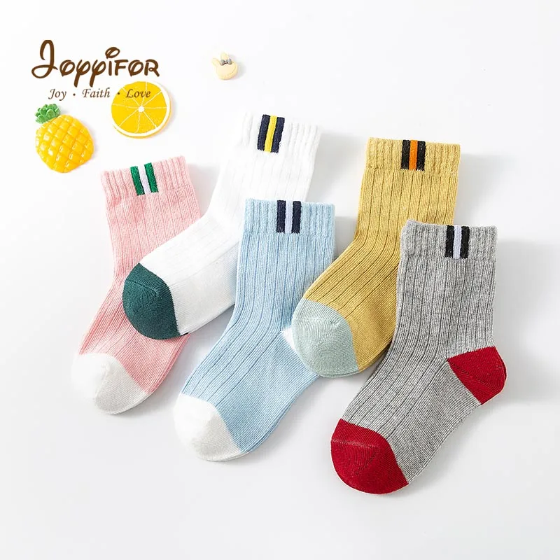 Joyifor/5 пар/лот, тонкие носки для девочек на весну и осень Детские хлопковые носки дышащие носки для маленьких мальчиков с изображением медведя и звезды, носки до щиколотки для детей 1-6 лет
