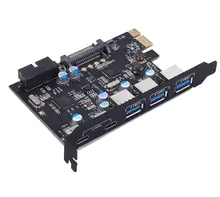 Carte de conversion PCI Express vers 3 PORTS USB 3.0, 2 PORTS USB 3.0 Type C interne, 20 broches, 7 Ports USB HUB pcie vers type-c
