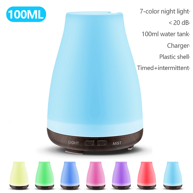 Air Humidifier Electric Aroma Diffuser Mist Wood Grain Oil Aromatherapy Mini Have 7 LED Light 2 Mist Mode For Home Office