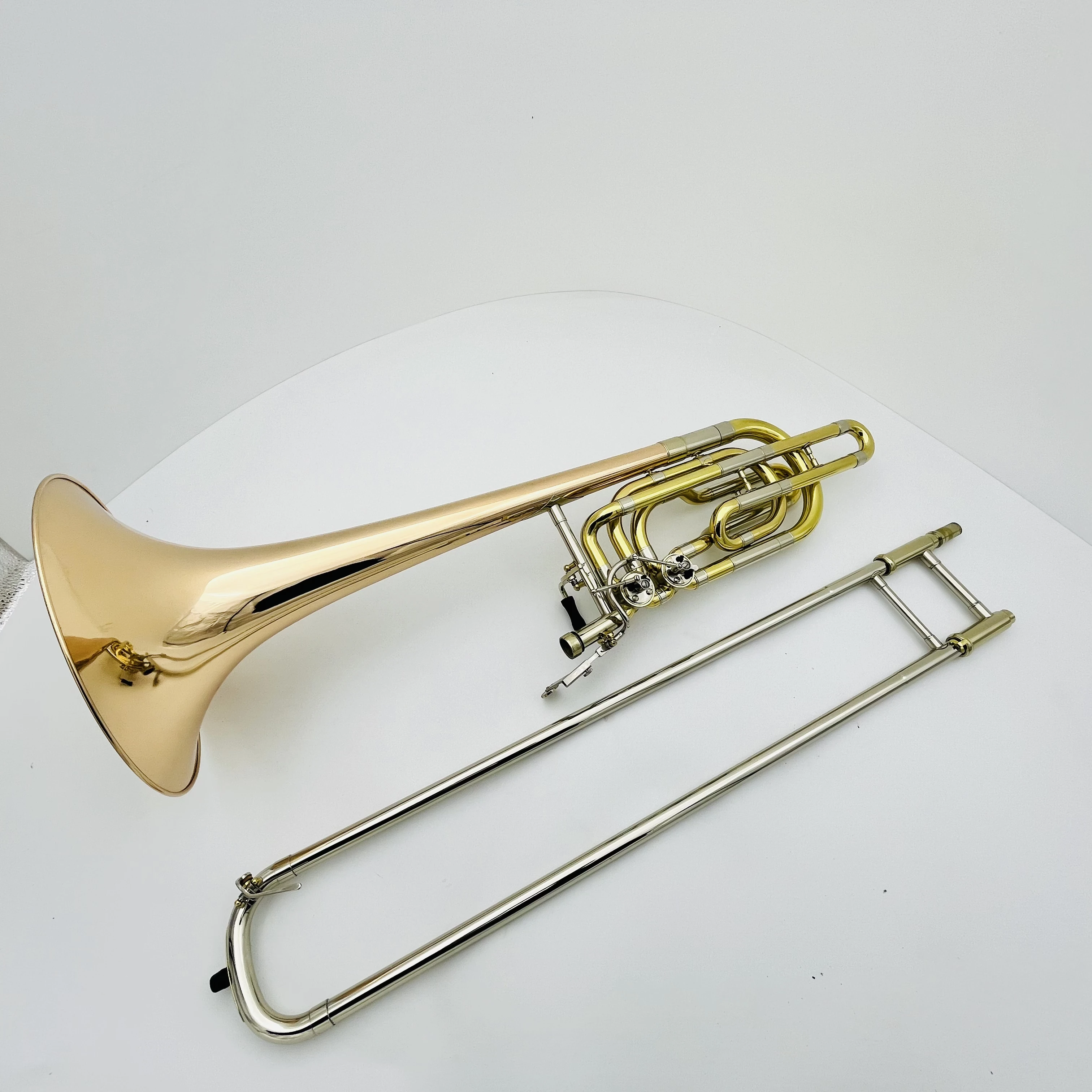 MARGEWATE Bb/F Bass Trombone Brass Two-color Double Piston Professional Musical Instrument With Case