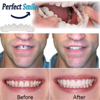 

3Pcs Silicone Denture Teeth Whitening Fake Tooth Cover Comfort Fit Snap On Beauty Veneers Teeth Upper Cosmetic Teeth