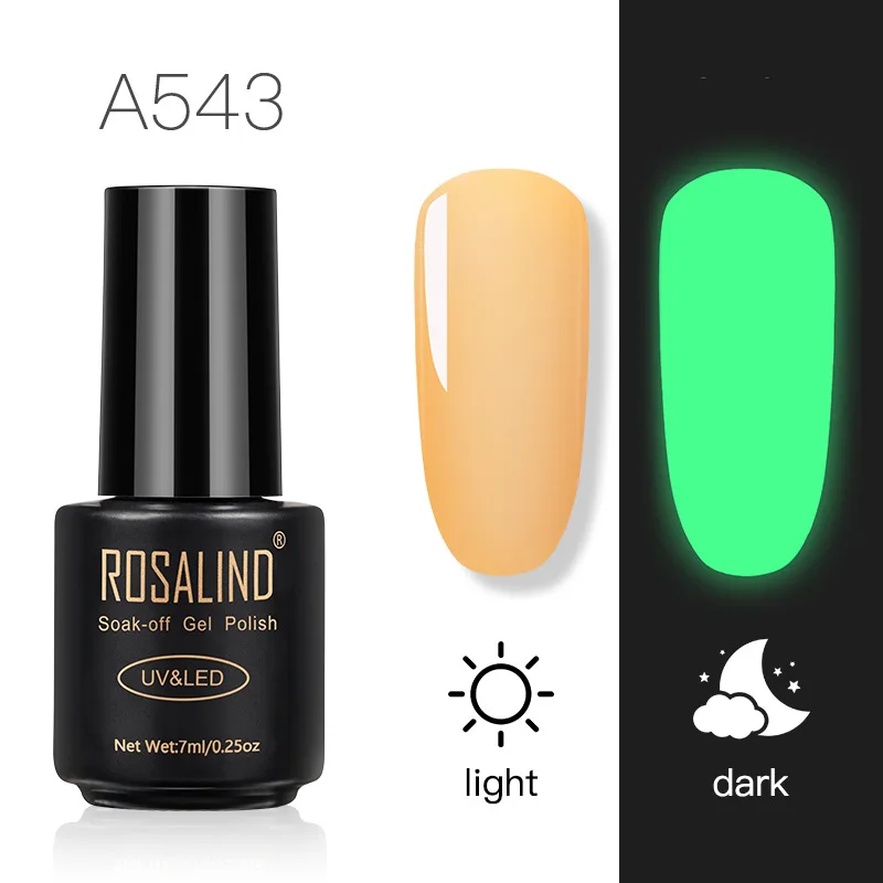 ROSALIND светящийся гель для ногтей УФ светодиодная база для ногтей светится в темноте Гель-лак для полировки 7 мл Гель-лак для ногтей TSLM1
