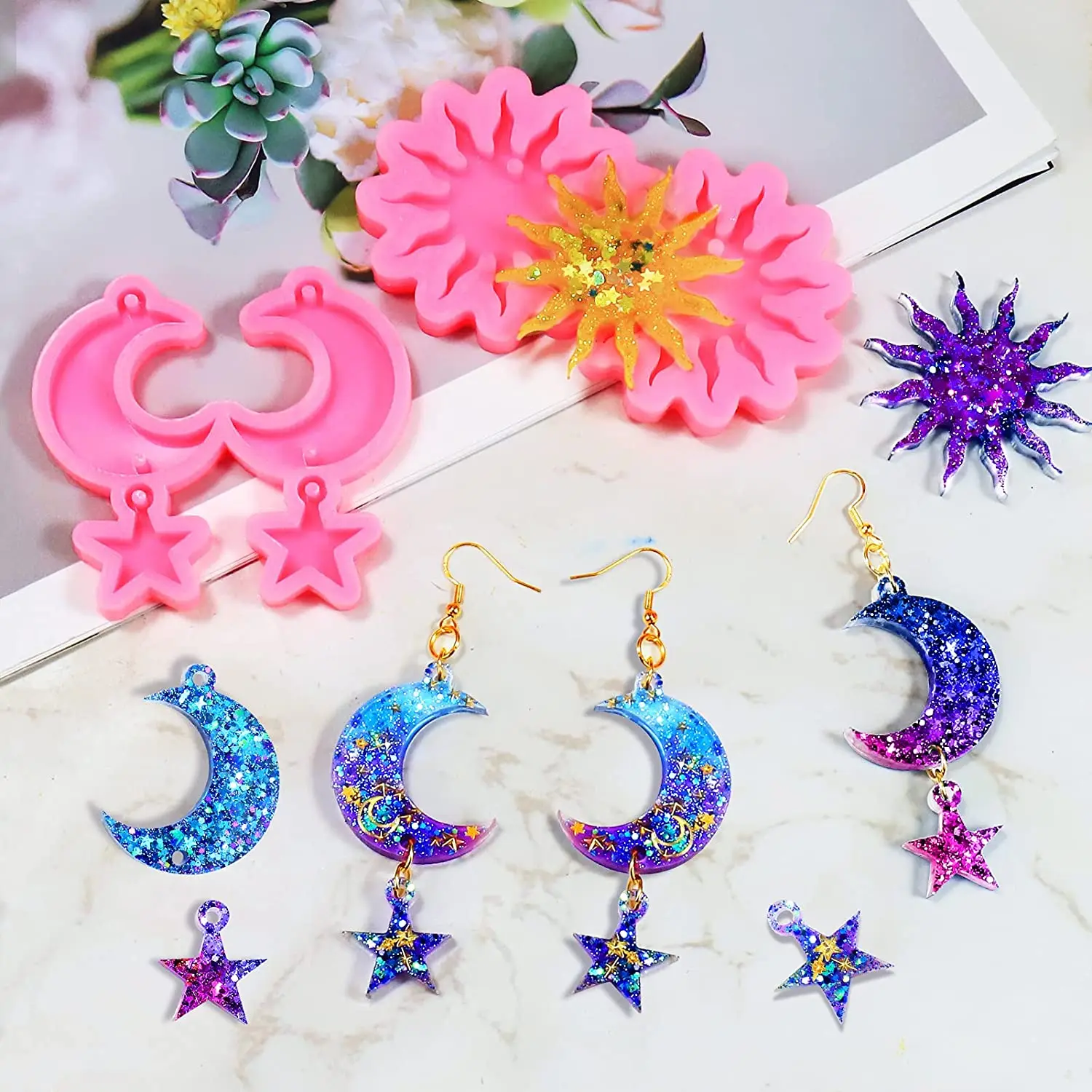 3Pcs/Set Sun Moon Stars Earring Resin Molds - Uniqueresinmolds