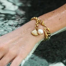 Модный персональный браслет толстая цепочка кулон с жемчужной раковиной браслет женские панк пляжные вечерние ювелирные изделия Аксессуары подарок для влюбленных