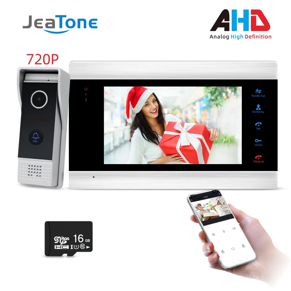 JeaTone Новые 7 ''WiFi интеллектуальные проводные видео домофон с 720P AHD дверной Звонок камера бесплатное приложение Дистанционное Обнаружение движения - Цвет: AHDP203S1M706S1-16G