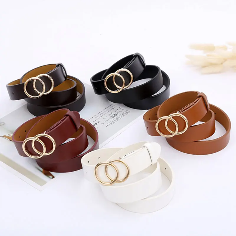 Double round buckle women's leisure belt for various occasions