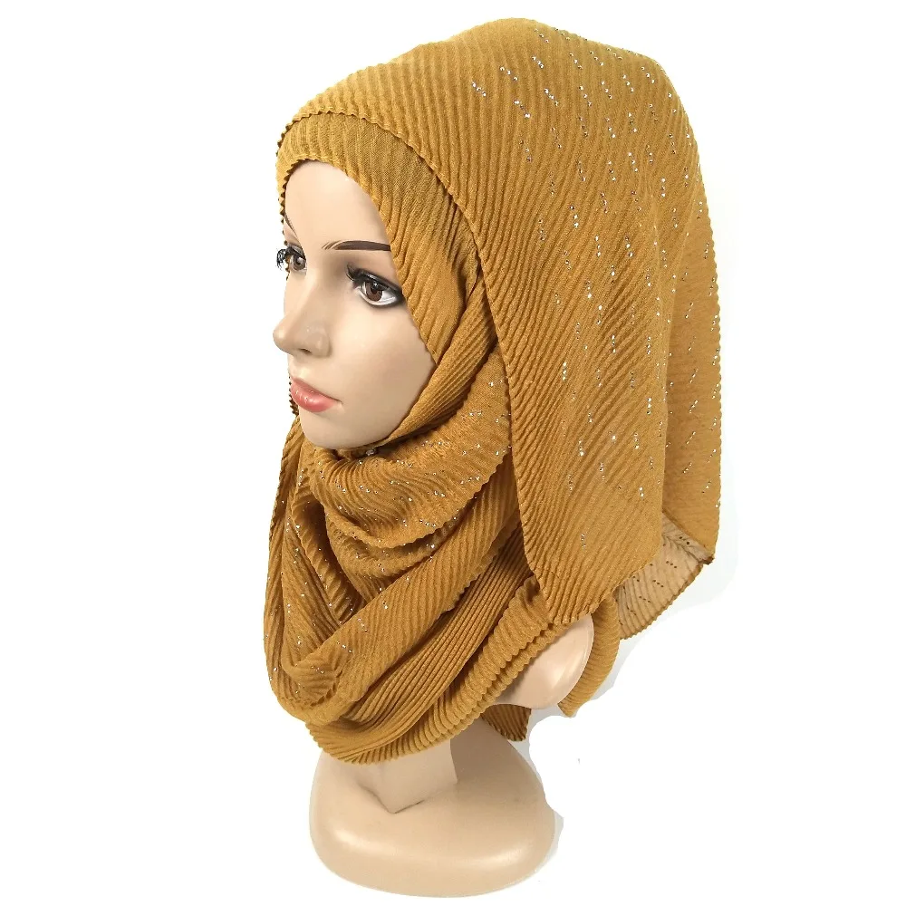 Ромбовидный однотонный шарф с морщинками, хлопковая вискоза, длинный шарф, Женский сморщенный платок-хиджаб, мусульманская голова, хиджаб, шарф