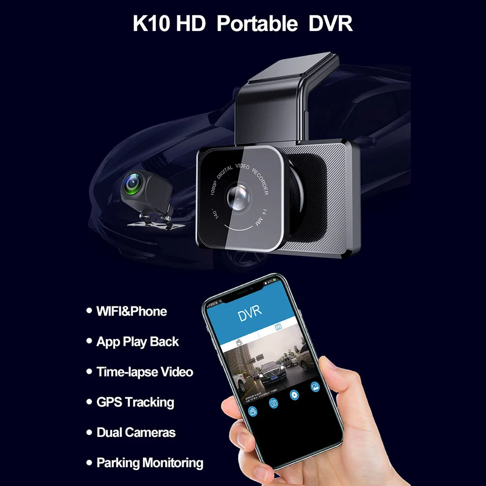 3-дюймовый HD Автомобильный видеорегистратор 1080P двойная Запись gps DVR Камера WI-FI подключение приложения двойной Камера запись ночного вождения Регистраторы