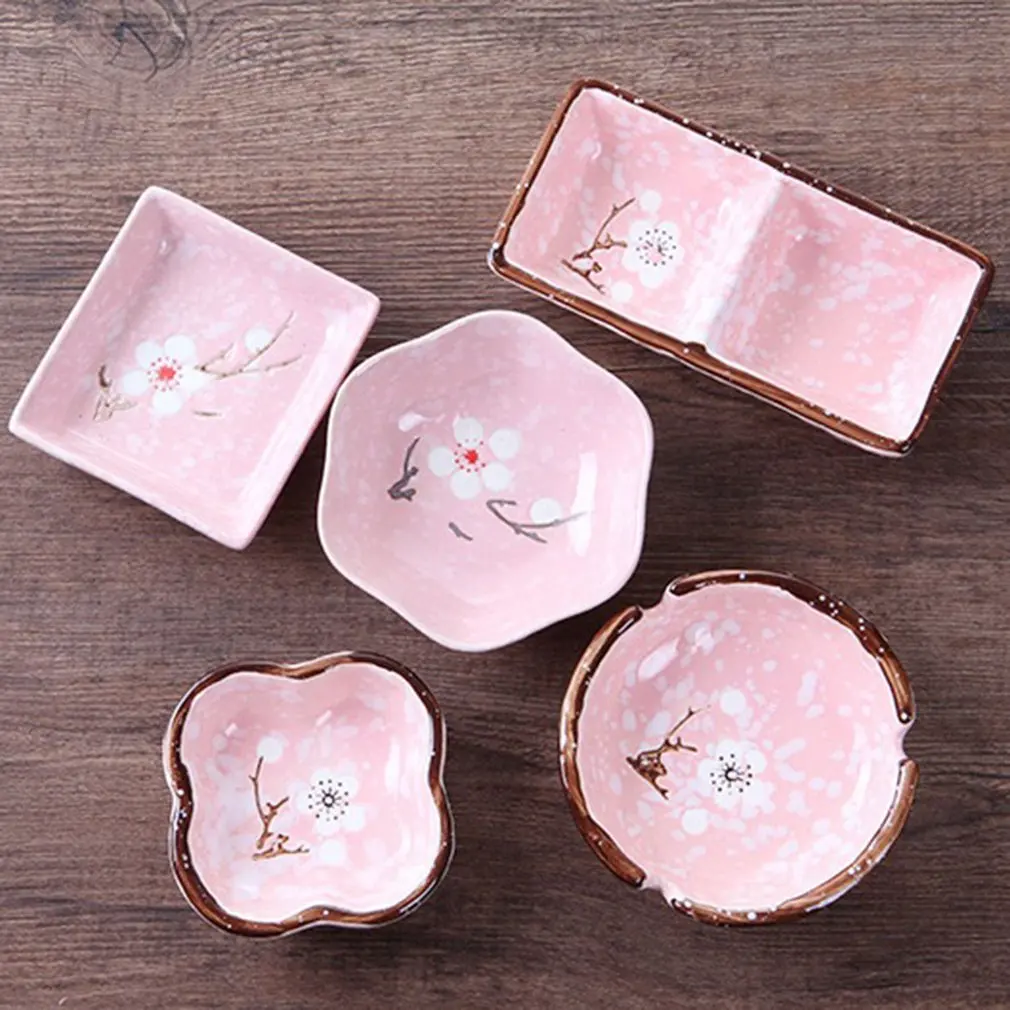 Japanese-Style Creative 3 Colors Snowflake Glaze Hexagonal Circular Ceramic Plum-Shaped Dish Sauce Kitchen Supplies | Дом и сад