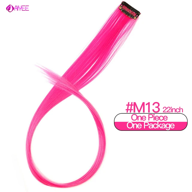 AIYEE Hair Extensions Pure RainBow Hairpiece Clip In Hair Piece Synthetic Long Straight Ombre Pink Red Rainbow Hair Piece 13