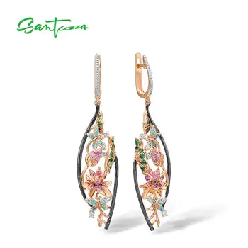 

SANTUZZA Silver Earrings For Women Pure 925 Sterling Silver Fancy Flower and Dragonfly Shiny Drop Earrings Elegant Fine Jewelry
