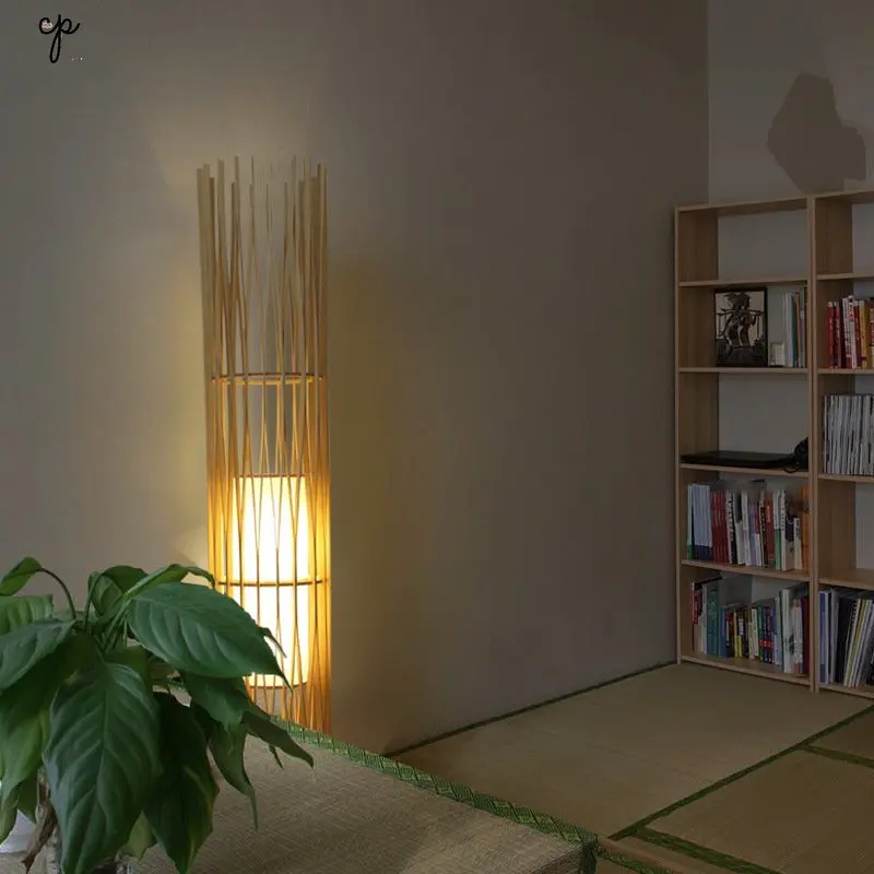 Японская дзен оригинальная Напольная Лампа модная индивидуальная стоящая лампа для спальни теплый отель салон красоты Бамбук блеск торшер