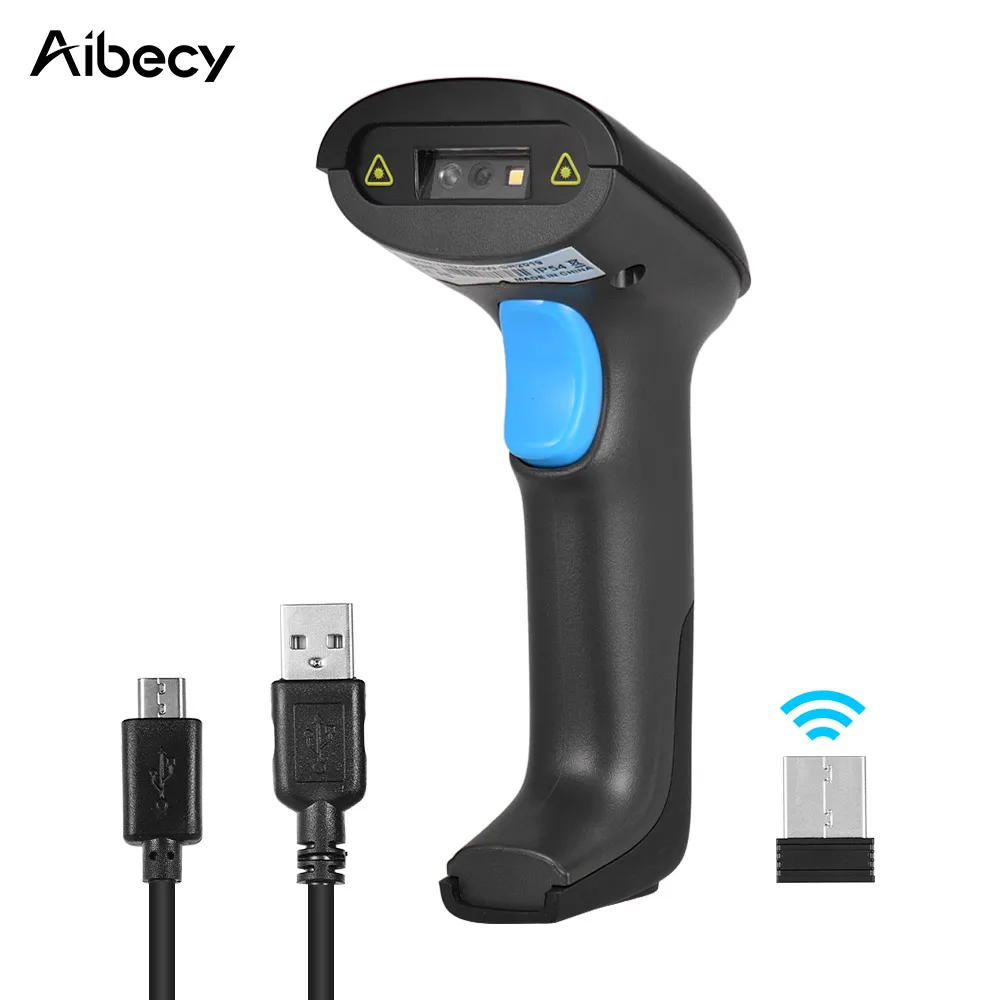 Aibecy 2-in-1 2.4G Wireless & Wired USB Barcode Scanner 1D 2D Bar Code Reader with Receiver Cable Plug and Play Rechargeable |