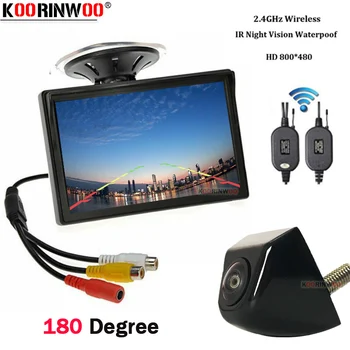 

Koorinwoo Wireless Parking System 5 Inch HD Monitor Suction Top Monitor 180 Wide Angle Metal Body Car Rear View Camera Universal