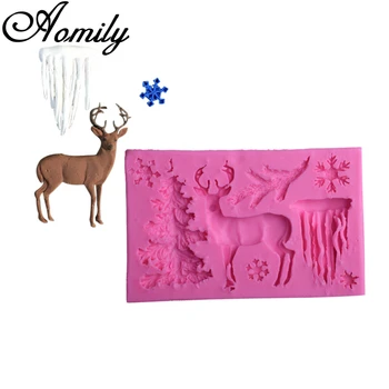 

Amoliy Christmas Tree Elk Fondant Silicone Mold Snowflake Cake Decorating Tools Chocolate Mold Soap Mold Kitchen Baking Mold
