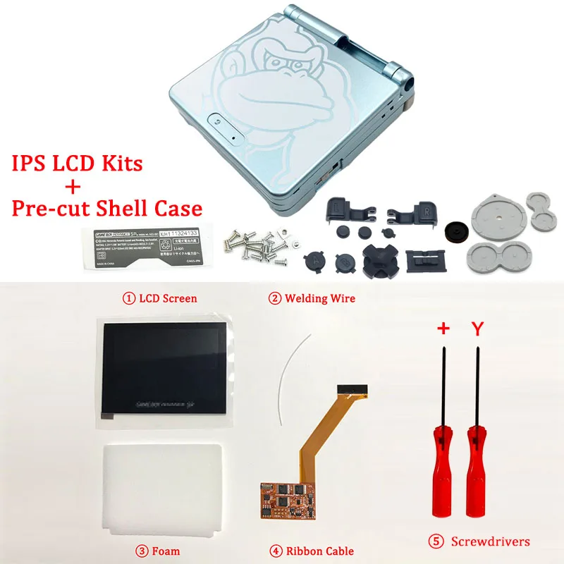 Ips комплекты ЖК-экранов с предварительно вырезанной оболочкой для GBA SP ips lcd V2 подсветка экрана с оболочкой чехол для консоли GBASP корпус с кнопками