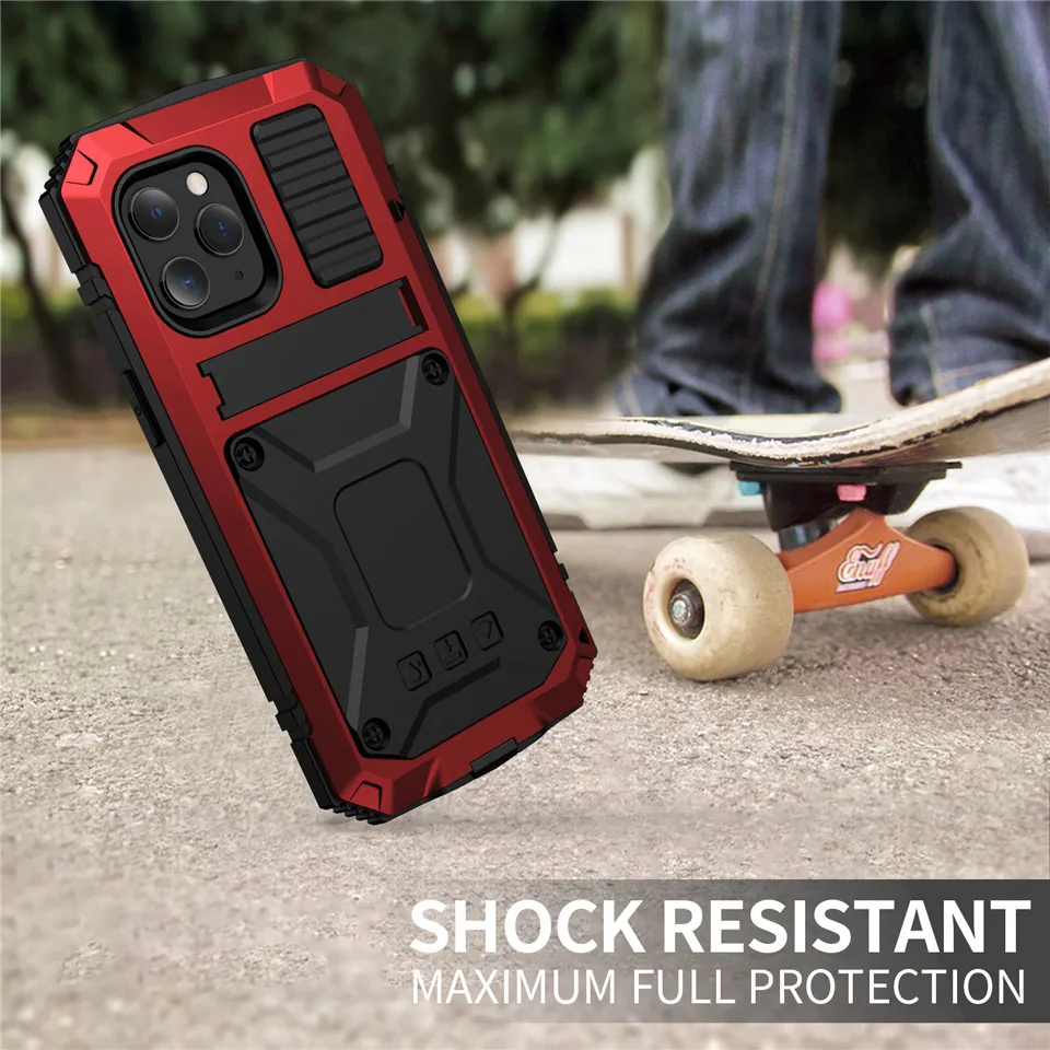 Kickstand Case For iPhone 12 Pro Max Dustproof Shockproof 12 Mini Tempered glass For iPhone Metal Silicone Heavy protection Case