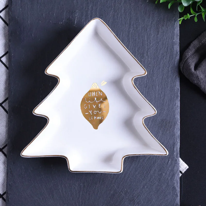 JINSERTA Christmas Tree Dinner Plate Dish Tableware Dessert Fruit Salad SuShi Cake Breakfast Plate Home Desktop Decorative Tray