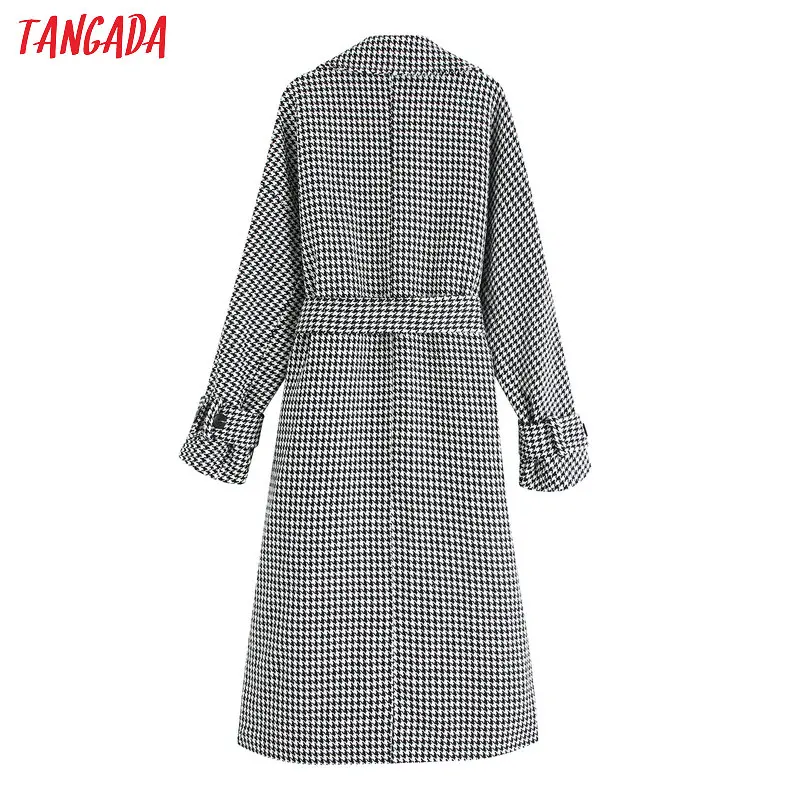 Goedkoop Tangada Elegante 2019 Winter Vrouwen Lange Jas Jas Casual Hoge Kwaliteit Warme Plaid Patroon Overjas Fashion Lange Jassen BE02
