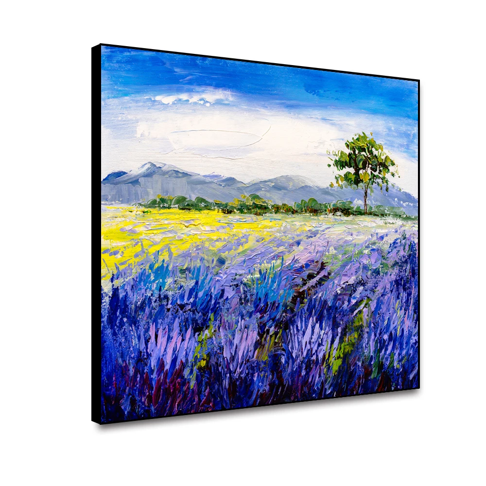 Laeacco Lavender Fild Nauture Landscape Canvas Painting Calligraphy Wall Pictures  Prints For Home Living Room Wall Decorative