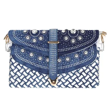 

the New Women's Bags Woven Inlaid Diamond Denim Bag Shoulder/Crossbody Bag Chain Bag