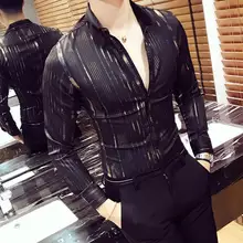 Вечерние, Клубные, сексуальные, для ночного клуба, для бара, для сцены, мужская рубашка, роскошная, золотая, мужская, новинка, длинный рукав, черный, белый, темно-синий, красный