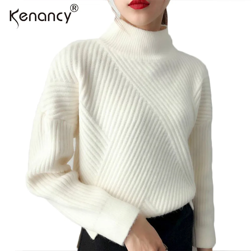 

Kenancy Solid Pullover Pit Knitted Sweater Women Jumper Causal Turtleneck Sweaters Female Autumn Winter Long Sleeves Pull Femme