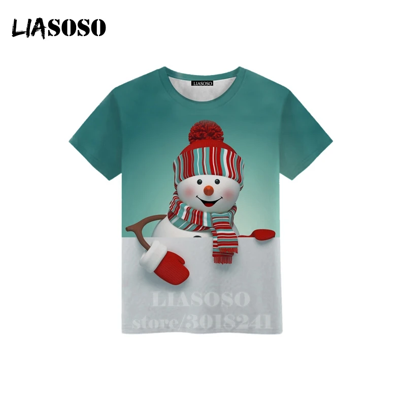 LIASOSO/ детский модный свитер со снеговиком футболка для подростков с 3D принтом детский топ с короткими рукавами пуловер с круглым вырезом для мальчиков и девочек толстовки для малышей B171