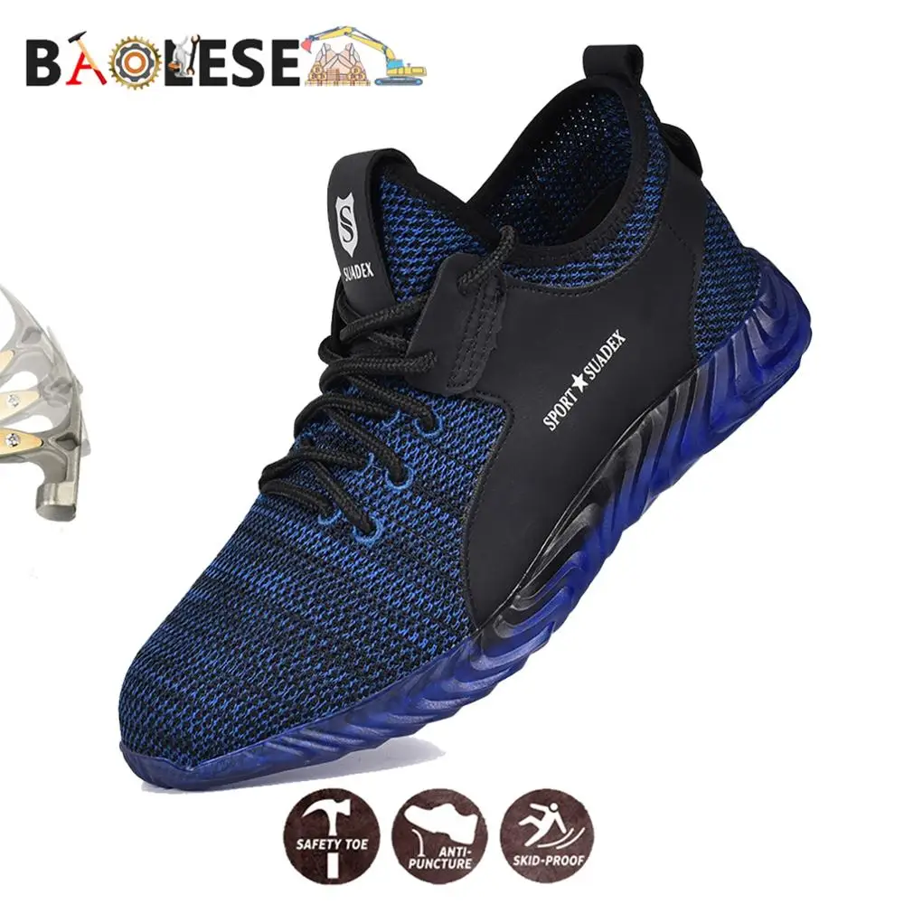 

BAOLESEM Man Safety Shoes Safety Work Shoes Anti-smashing Steel Cap Toe Safety Shoes Jelly Outsole Lightweight Work Sneakers
