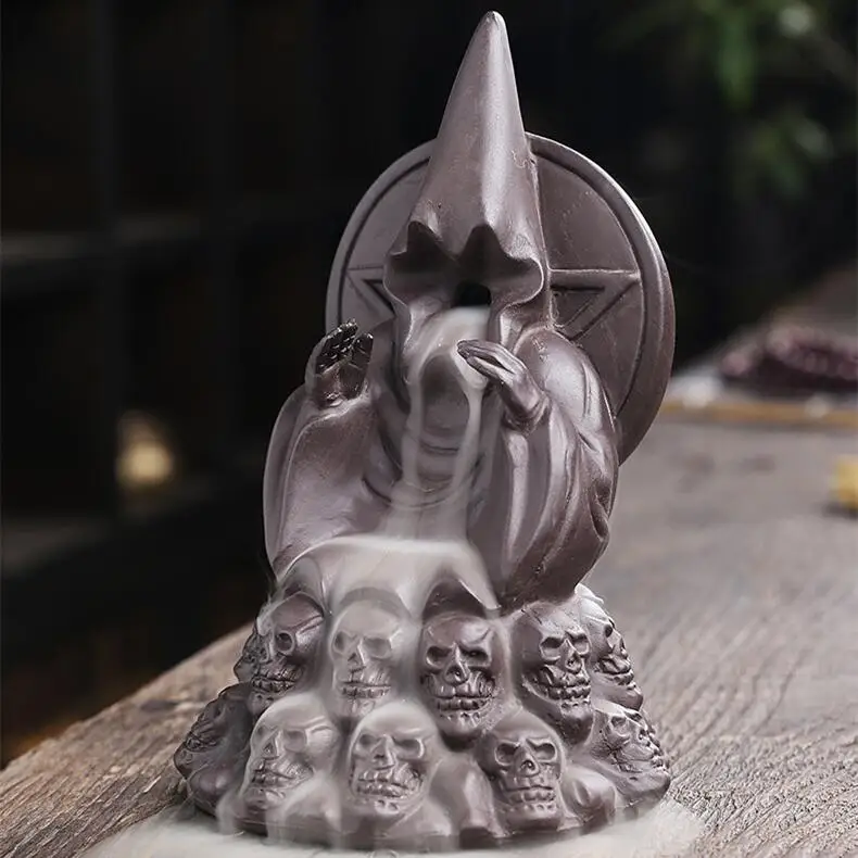 Grim Reaper Smoke Backflow Incense Burner America Style Wizard Skull
