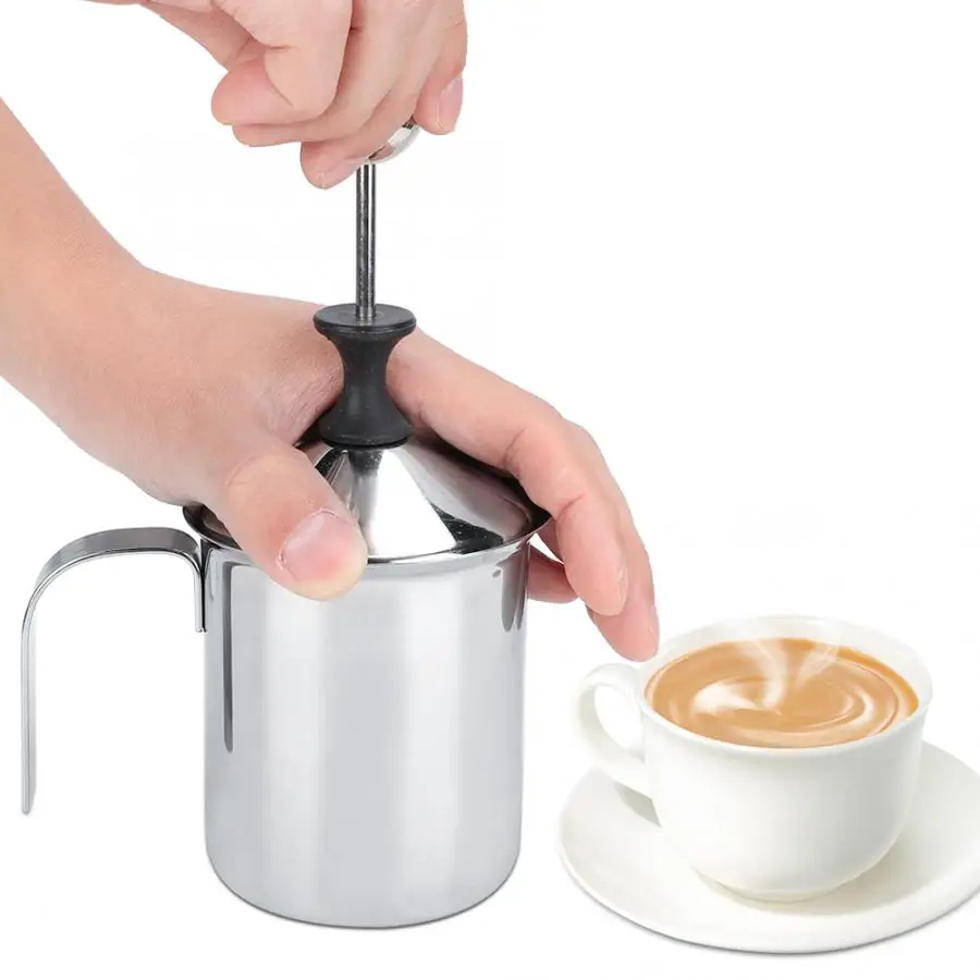 Manual Milk Frother Stainless Steel Manual Double Mesh Milk Frother Foam Maker Coffee Cappuccino Decoration Tool 400ml