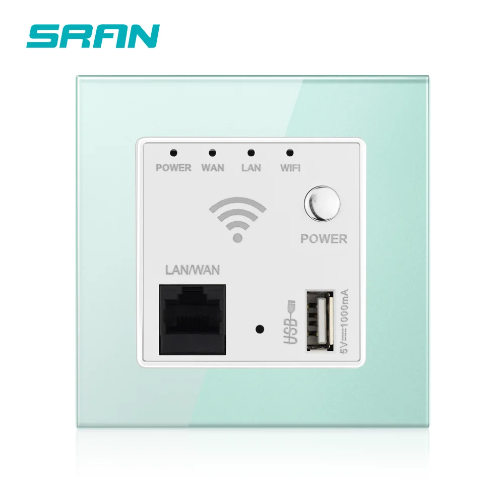 Настенная розетка SRAN с Wi Fi USB прозрачная панель из закаленного стекла 86 мм * 300 МБ