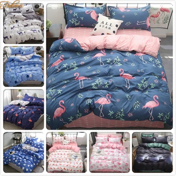 

Flamingo Pattern Soft Cotton 3/4 pcs Bedding Sets High Quality Duvet Cover Adult Kids Bed Linen Single Twin Queen King Size 2.2m