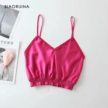 

BIAORUINA 3 Color Women's Solid Sexy Sleeveless V-neck Short Camis Club Style Female Fashion Crop Top Summer Streetwear