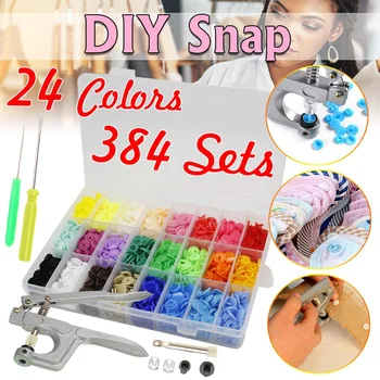 

384 Sets T5 Baby Plastic Snaps Snap Buttons Kit Clothing Clip Garment Snaps Pliers Press Stud Fasteners Poppers DIY Tailor Tool