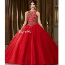 Красный Бальные платья бальное платье Совок Тюль бисером кристаллы дешевые Сладкие 16 Платья