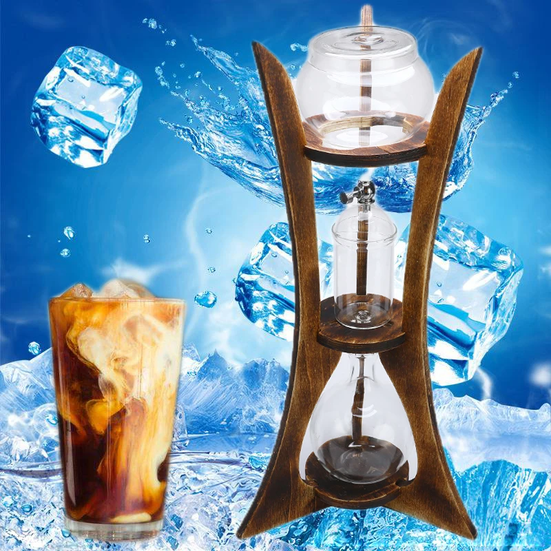  600ml Cold Brew Coffee Maker Cold Drip Ice Syphon Coffee Pot Glass Dutch Brew Machine with Wood Fra - 4000249843777