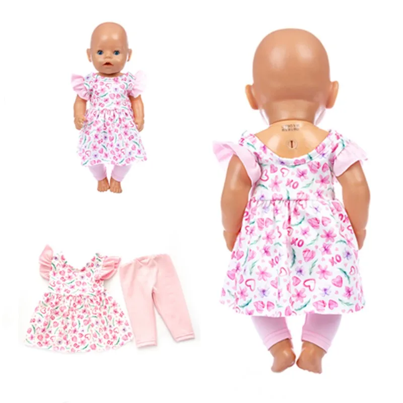 

2020 New Baby New Born Fit 18 inch Doll Clothes Accessories Blue and Red Lotus Leaf Suit Skirt Suit For Baby Birthday Gift